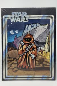 Hand-drawn Jawa puzzle concept when Kenner acquired the rights to the Star Wars.  One of the earlier pieces of Star War prototype toy art.